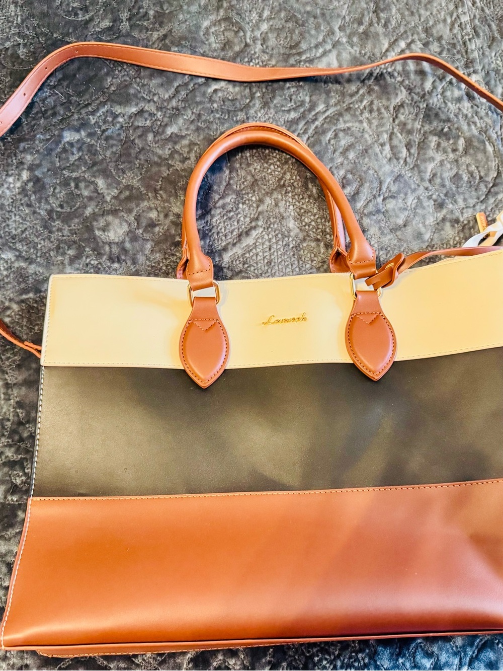 Colorblock Tote Bag in Cream, Black & Tan - Women Bags